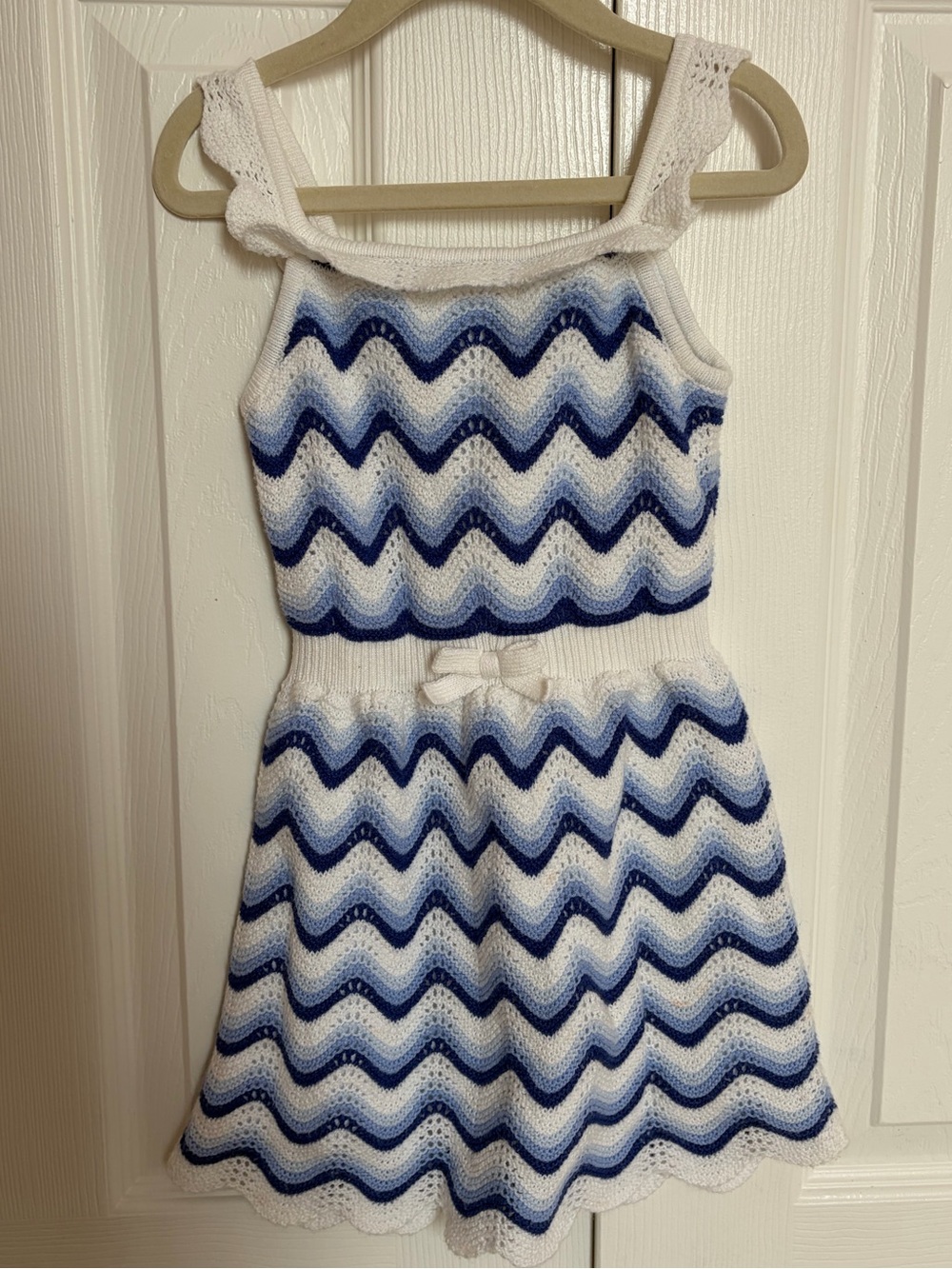 Janie and Jack White and Blue Crochet Dress 3T